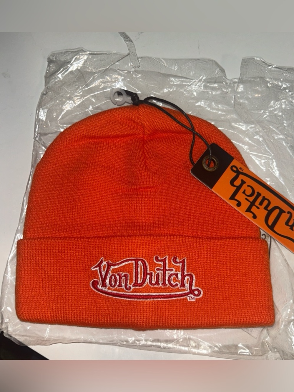 Von Dutch Neon Orange Beanie Hat Embroidered Logo 🧡♥️